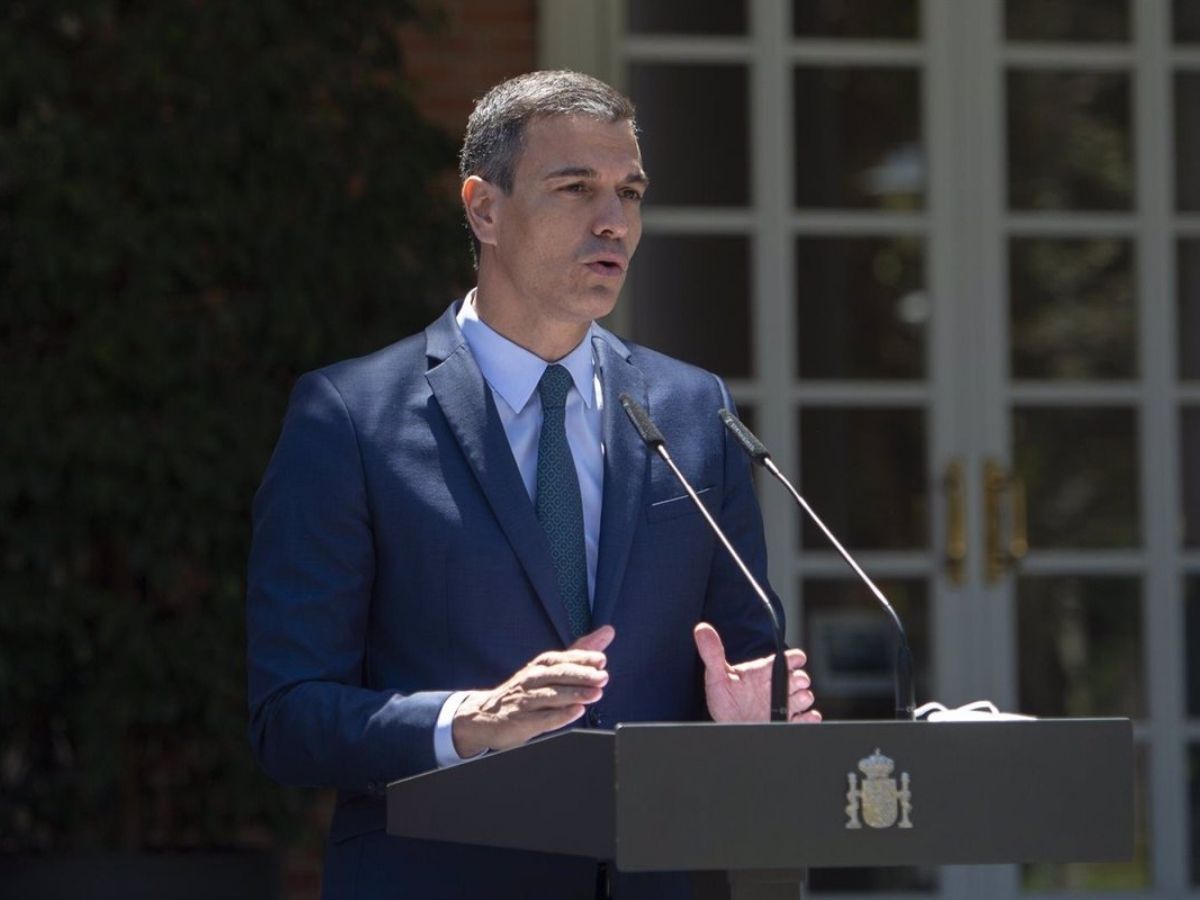 El presidente del Gobierno, Pedro Sánchez, ofrece una rueda de prensa tras la conclusión del Consejo de Ministros, a 18 de mayo de 2021, en Madrid (España)