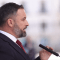 El presidente de Vox, Santiago Abascal, en rueda de prensa, mientras se debate en una sesión plenaria en el Congreso de los Diputados, a 21 de julio de 2021, en Madrid (España).