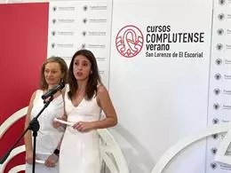 La ministra de Igualdad, Irene Montero, en en declaraciones a los medios, previas a su intervención en el curso ‘Medios de comunicación y prevención de la violencia contra las mujeres’ en El Escorial. – EUROPA PRESS
